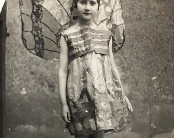 Antique French RPPC Real Photo Postcard French Butterfly Costume Early 1900s