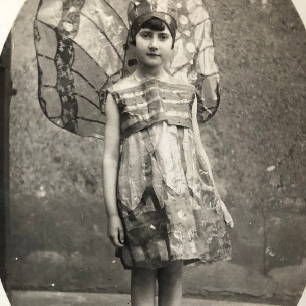 Antique French RPPC Real Photo Postcard French Butterfly Costume Early 1900s