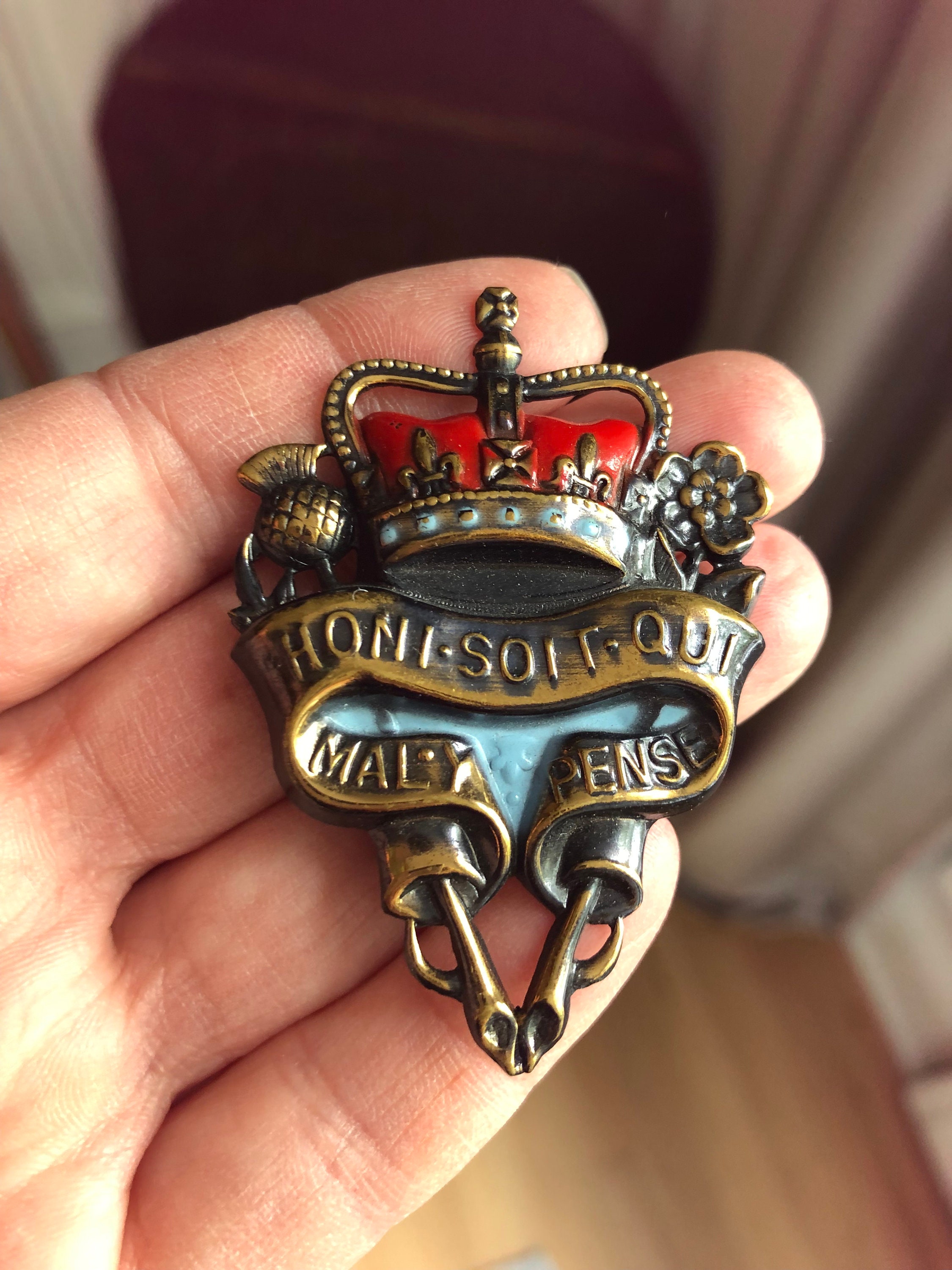 Naval Crown Brooch Antique 9ct Gold Enamel Royal Naval Crown Navy