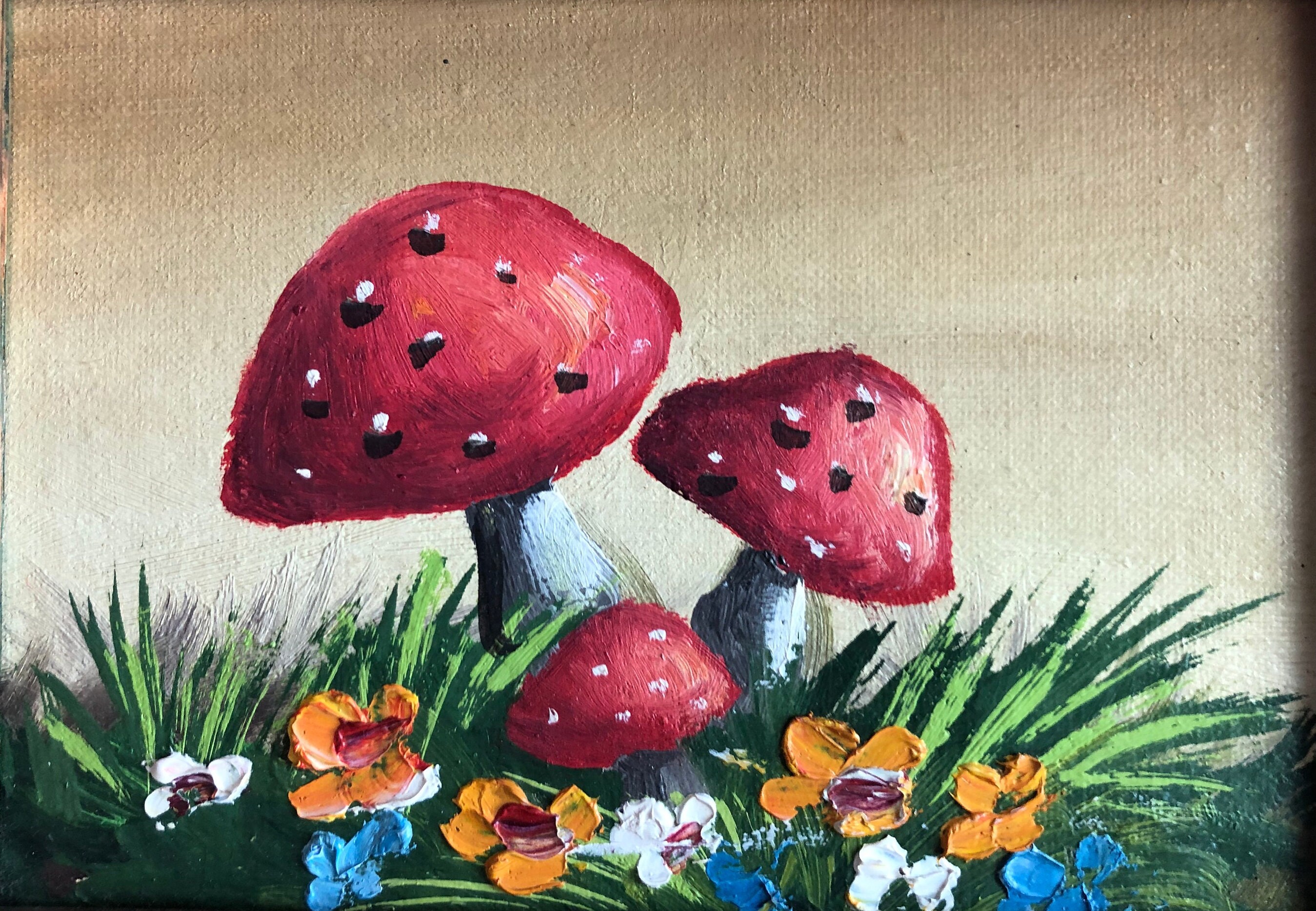 Vintage MCM Mushroom Oil Painting Framed Etsy