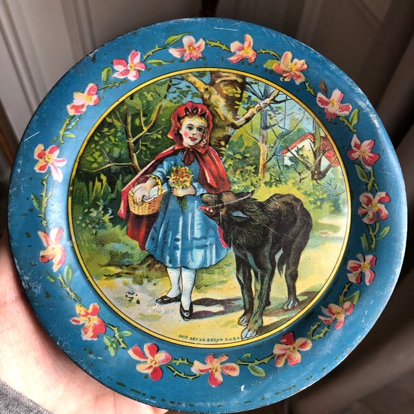 Antique Little Red Riding Hood Ohio Art Tin Tray For Tea Set Child’s Toy