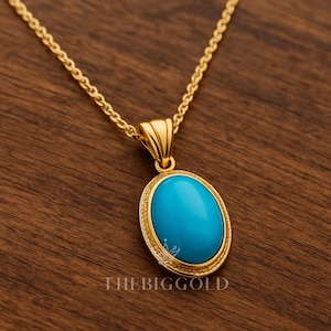 14K Gold Necklace, Turquoise Pendant, Solid Gold Pendant, Collana Turchese, Collana d'oro