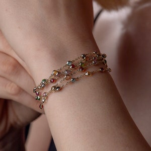 14K Gold Bracelets, Solid Gold Bracelet, Multi Gemstone Bracelet, Minimalist Bracelet