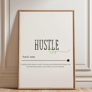 Hustle Wall Art Printable – Minimalist Office Decor, Modern Motivational Quote, Entrepreneur Gift, Digital Download for Home or Cubicle