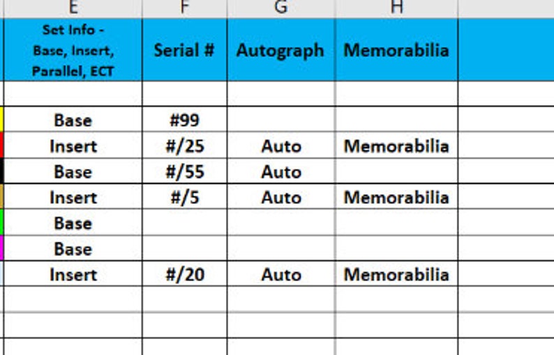 Sports Card Collection Tracker Template Etsy