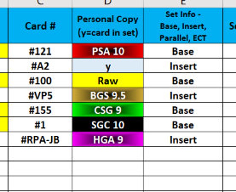 Sports Card Collection Tracker Template Etsy