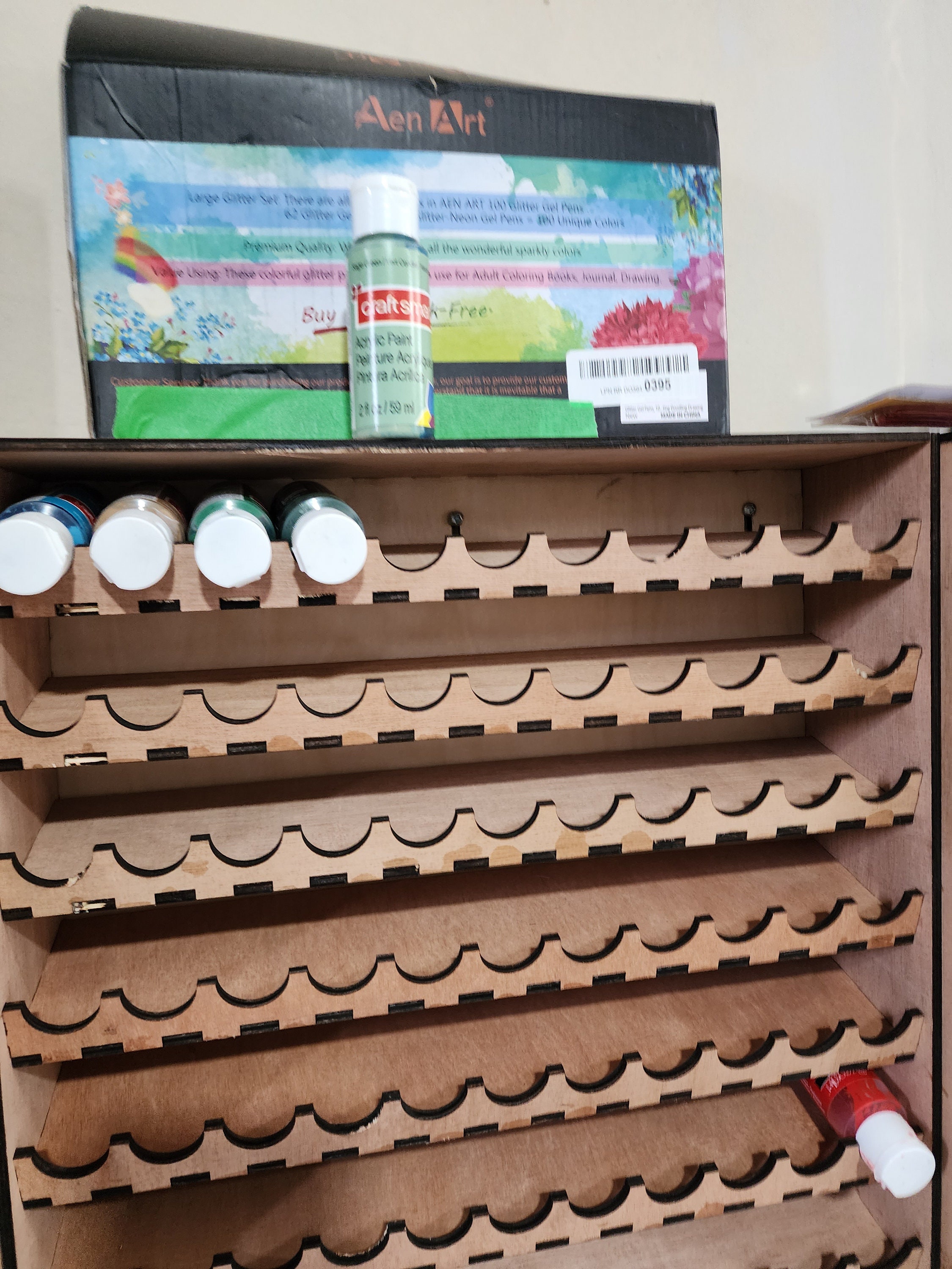 Natural Wooden Paint Bottle Rack Model Organizer Acrylics Paint Storage  Stand Holder Box Hobby Art Supplies--36x24x18.5cm