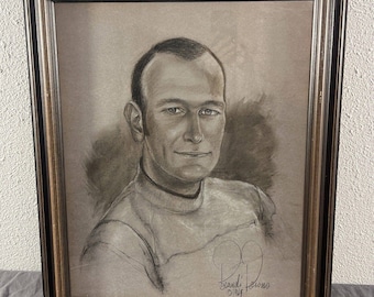 Vtg '69 Original Man Pastell Akvarell MS Artist Brandi Downs Inramad 24 X 19