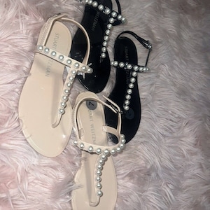 Stuart Weitzman Goldie Pearly Stud Jelly Sandales Embelli Poudre & Noir Nouveau