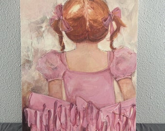 Ballerina Rödbrun Brunett Rosa Tutu Flicka K Bass Bailey Canvastavla 18x24