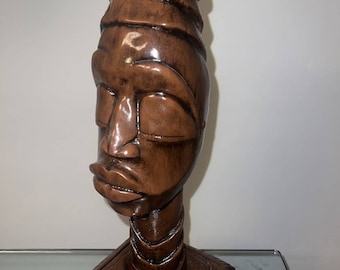 APEX 1984 Afrikanskt stamhuvud i sten 40 cm SÄLLSYNT