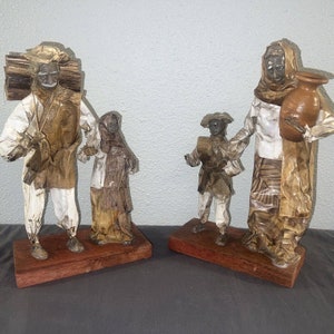 2 Antique Handmade Cartonería Folk Art Wire & Paper Mache Figures