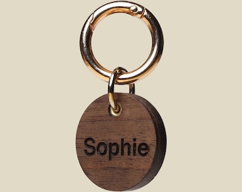 MCM Walnut Dog Cat Wood Tag – Round Shape, Custom Engraved Pet Name Tag
