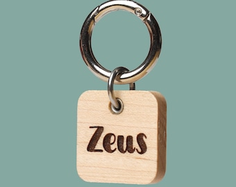 MCM Maple Dog Cat Wood Tag – Square Shape, Custom Engraved Pet Name Tag