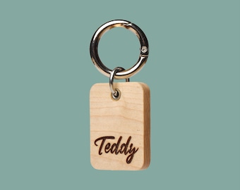 MCM Maple Dog Cat Wood Tag – Rectangle Shape, Custom Engraved Pet Name Tag