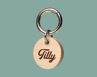 MCM Maple Dog Cat Wood Tag – Circle Shape, Custom Engraved Pet Name Tag