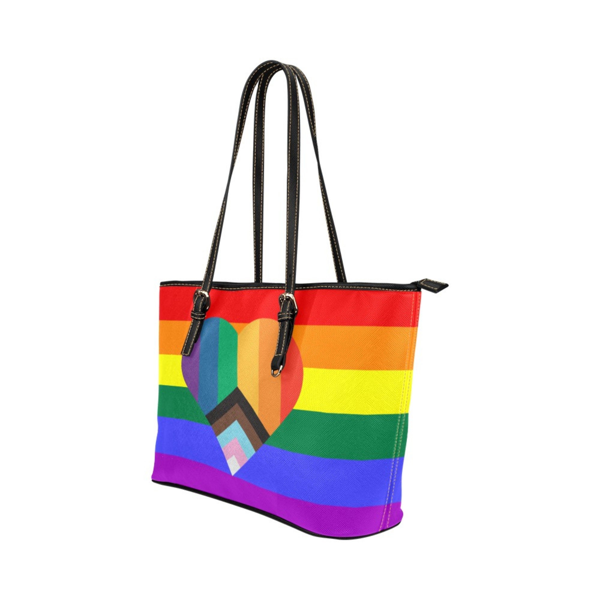 Rainbow Pride Leather Tote Bag Colorful Rainbow Pride 