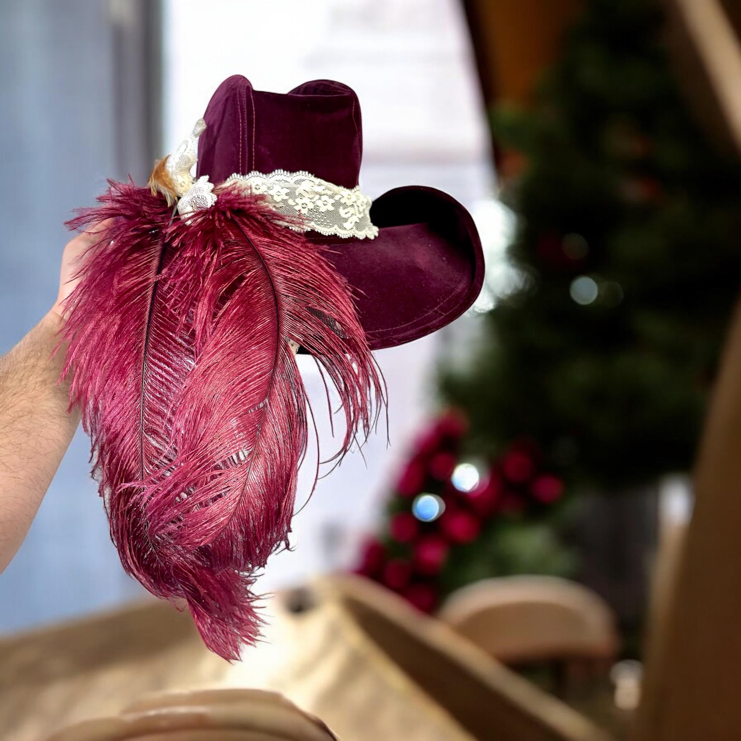 Burgundy Velveteen Cavalier Hat: Nancy Hughes Western Floral  display picture 3
