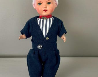 Bambola olandese vintage Dovina VH 9" Scarpe di legno di metà secolo