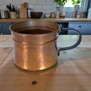 Antique Copper Pot Primitive Hand Hammered Wrought Iron Handle Rustic Planter