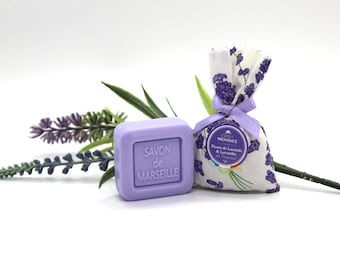 Set de jabón y bolsita de flores de lavanda: aceite esencial natural de Provenza