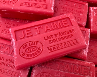 Marseille soap JE T'AIME made with Organic Donkey Milk Artisanal Made in France 125g (4.40oz)