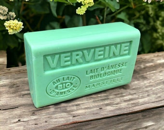 French Verbena Artisanal bar soap made with Organic Donkey Milk Marseille France 125g (4.40oz)