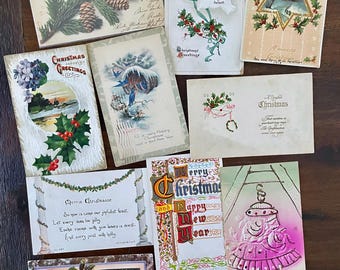 Vintage Christmas Postcard Bundle: Early 1900s Holiday Ephemera (10 Antique Cards)
