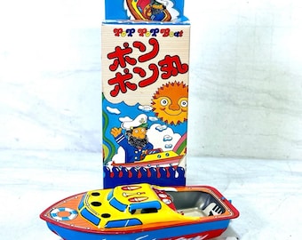 Vintage Japanese Pop Pop Boat Tin Toy Pon Pon Maru Tinplate Steam Engine