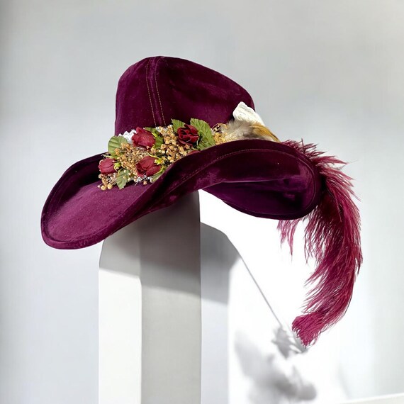 Vintage She\'s a Lady Burgundy Velveteen Western Cowboy Hat Wide Brim‎ N. Hughes Vintage She main image 4