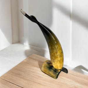 Mid Century Carved Horn Bird Figurine - 7&quot; Tall