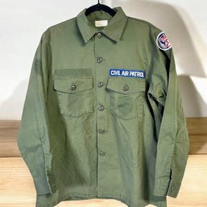 Civil Air Patrol CAP US Military OD Green Uniform Shirt 1980s Size L