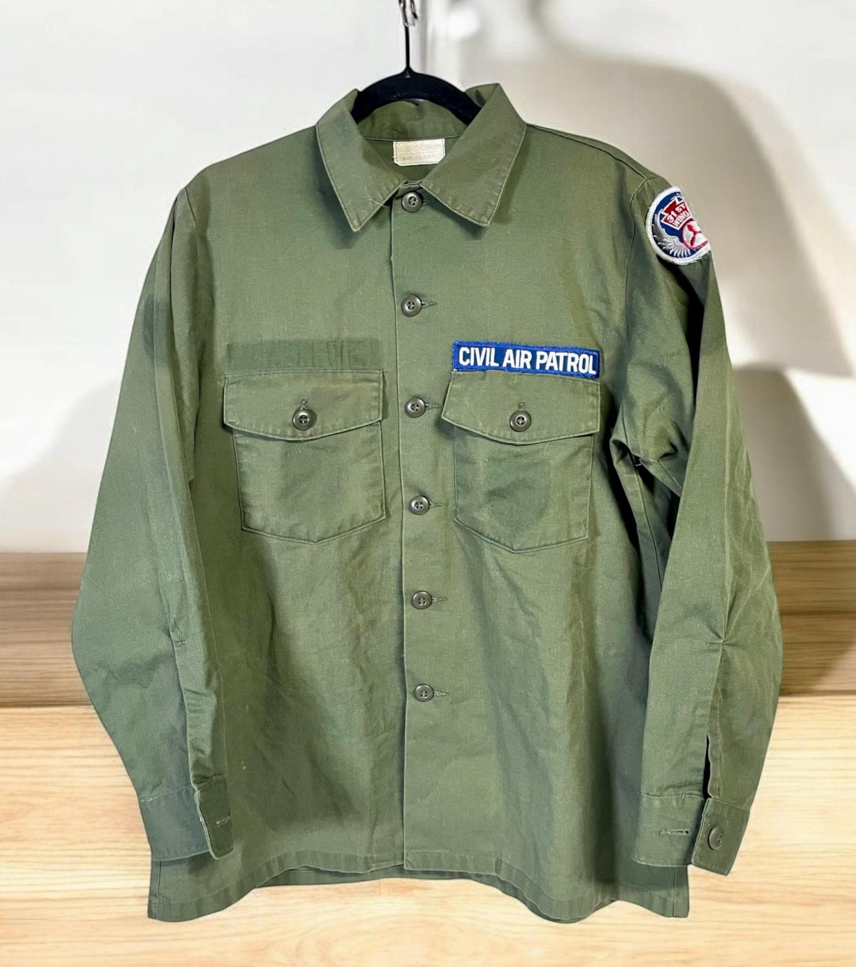 Civil Air Patrol CAP US Military OD Green Uniform Shirt 1980s Size L