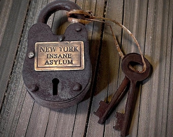 New York Insane Asylum Jail Lock with keys antique finish Americana Padlock