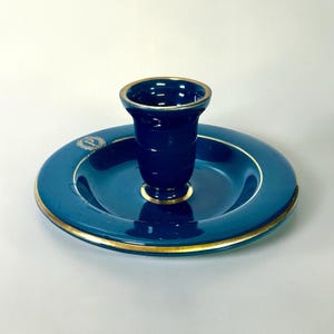 Portacandele in porcellana vintage Hall China Palmer House Chicago - Verde acqua e oro