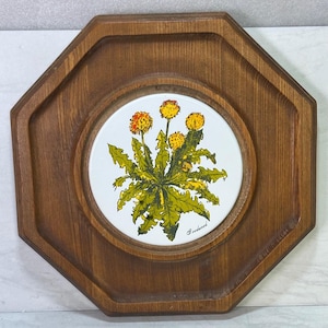 Vintage 1970er Jahre Goodwood Oktagon Untersetzer Kochplatte Holz Keramik Pusteblume Fliesen Wandkunst