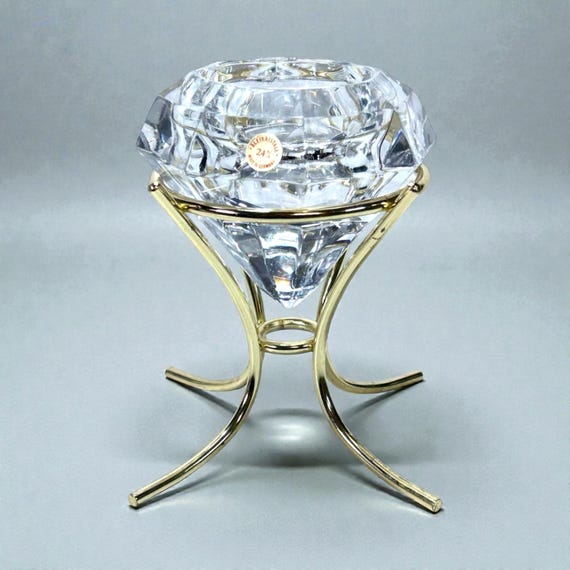 Vintage Solitaire Diamond Votive Germany Candle Holder 24% Lead Crystal & Gold