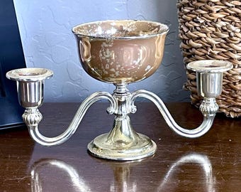 Vintage English Silver Plated Double Candelabra Epergne Centerpiece with Bowl