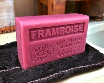 French Raspberry bar soap made with Organic Donkey Milk Artisanal Marseille France 125g (4.40oz)