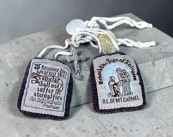 Brown Scapular Our Lady of Mount Carmel Wool St. Benedict Medal & Crucifix