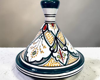 Hand-Painted Moroccan Ceramic Serving Tagine - Traditional Geometric Design
