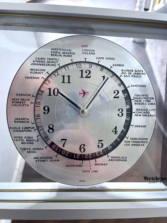 Vintage Verichron Quartz World Time Desk Clock - MCM - Red
