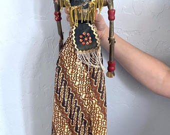 Vintage Mid Century Wayang Golek Indonesian Rod Puppet - Hand-Carved Wooden Folk Art