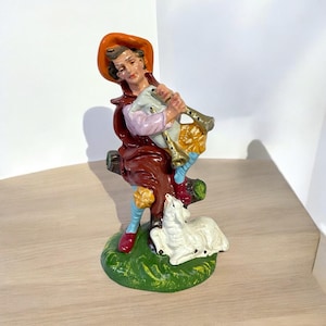 VTG Fontanini Paper Mache Nativity Shepherd Flute Player Figurine Italian Sheep