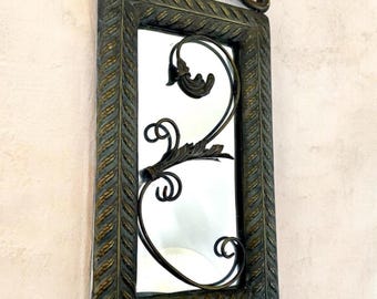 Antique Style French Scroll Reflector Mirror Wall Sconce - Metal Candle Holder
