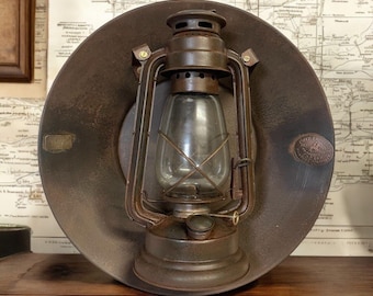 Antique Dietz #39 Railroad Lantern: Red Vulcan Glass, Steel Clad