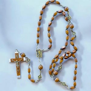 Vintage French Wood Rosary Marked Lourdes