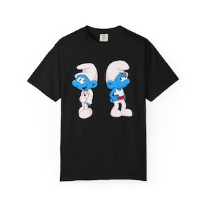 Whimsical Smurfs Graphic T-Shirt for Animated Fans, Unisex Tee for Festivals, Birthdays, Casual Wear, Gift Idea, Cartoon Love