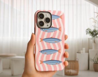 Pink Wavy Sardine iPhone Case, Coastal Vibe Protective Cover