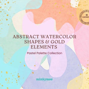 Formas abstractas color pastel y doradas PNG, elementos modernos digitales, gráficos acuarela suaves, vectores elegantes para Canva y diseño